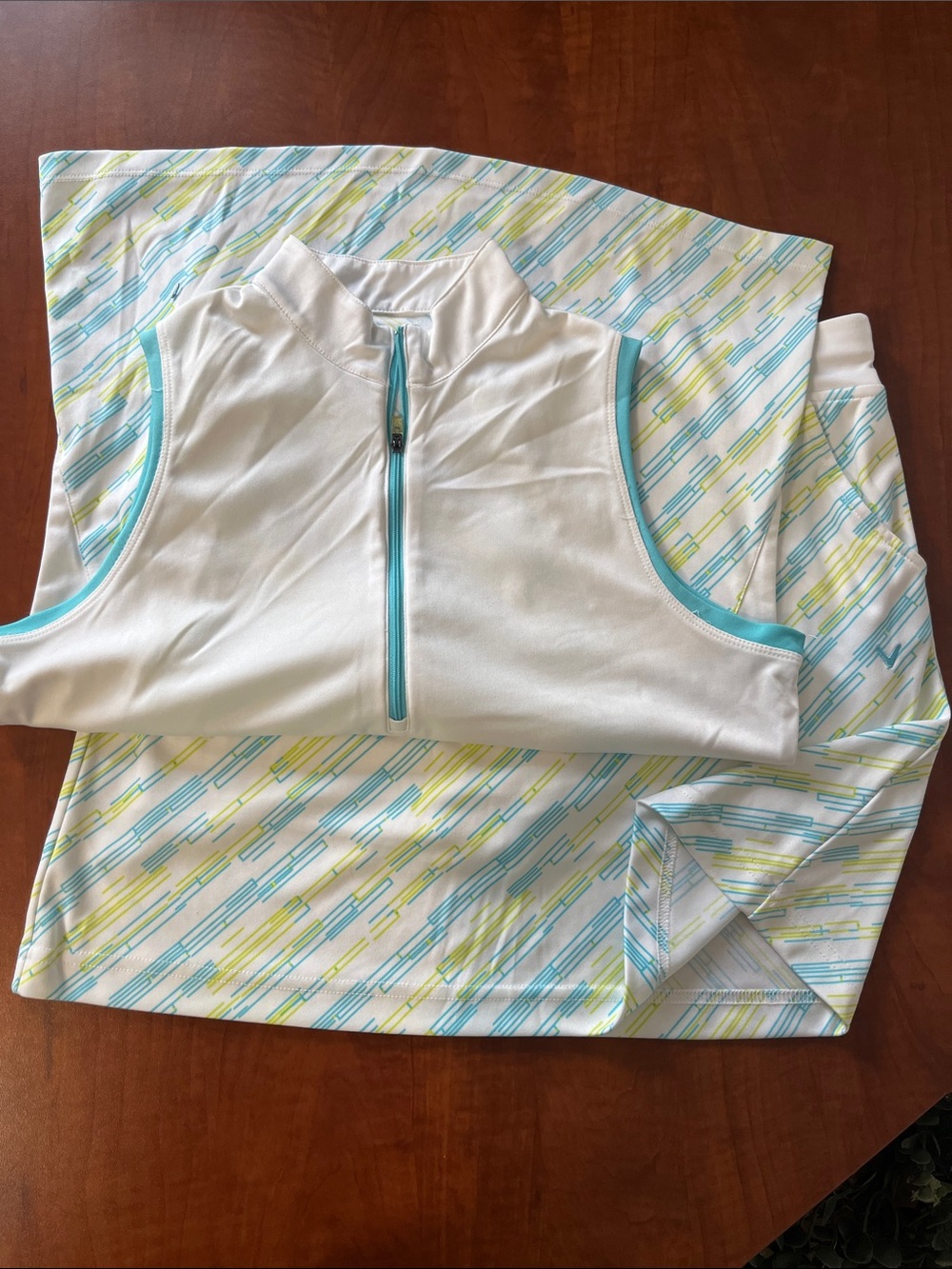 SET Callaway Striped Tank & White Skirt Skort Mini Aqua and Lime Accents